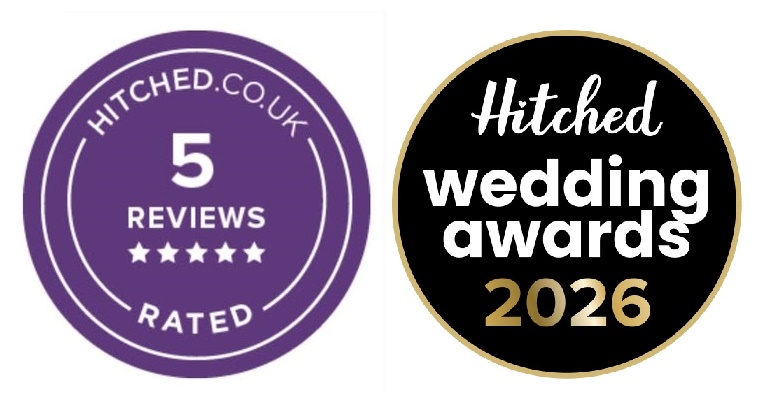 Hitched badges, 5 star reviews - wedding decor London