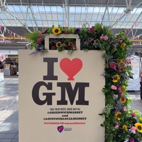 Permanent floral installation at Greenwich Market