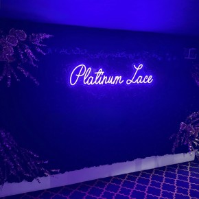 Bespoke flower and neon installation for Platinum Lace, Leicester Square, London, New Years Eve 2025