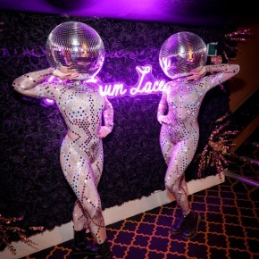 Bespoke flower and neon installation for Platinum Lace, Leicester Square, London, New Years Eve 2025