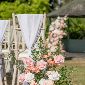 Wedding ceremony flowers at Bromley Court Hotel, Kent