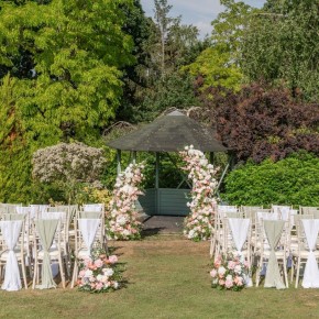 Wedding ceremony flowers at Bromley Court Hotel, Kent