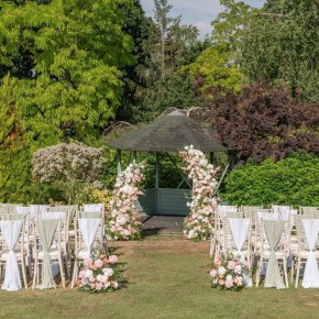 Wedding ceremony flowers at Bromley Court Hotel, Kent