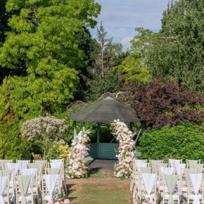 Wedding ceremony flowers at Bromley Court Hotel, Kent